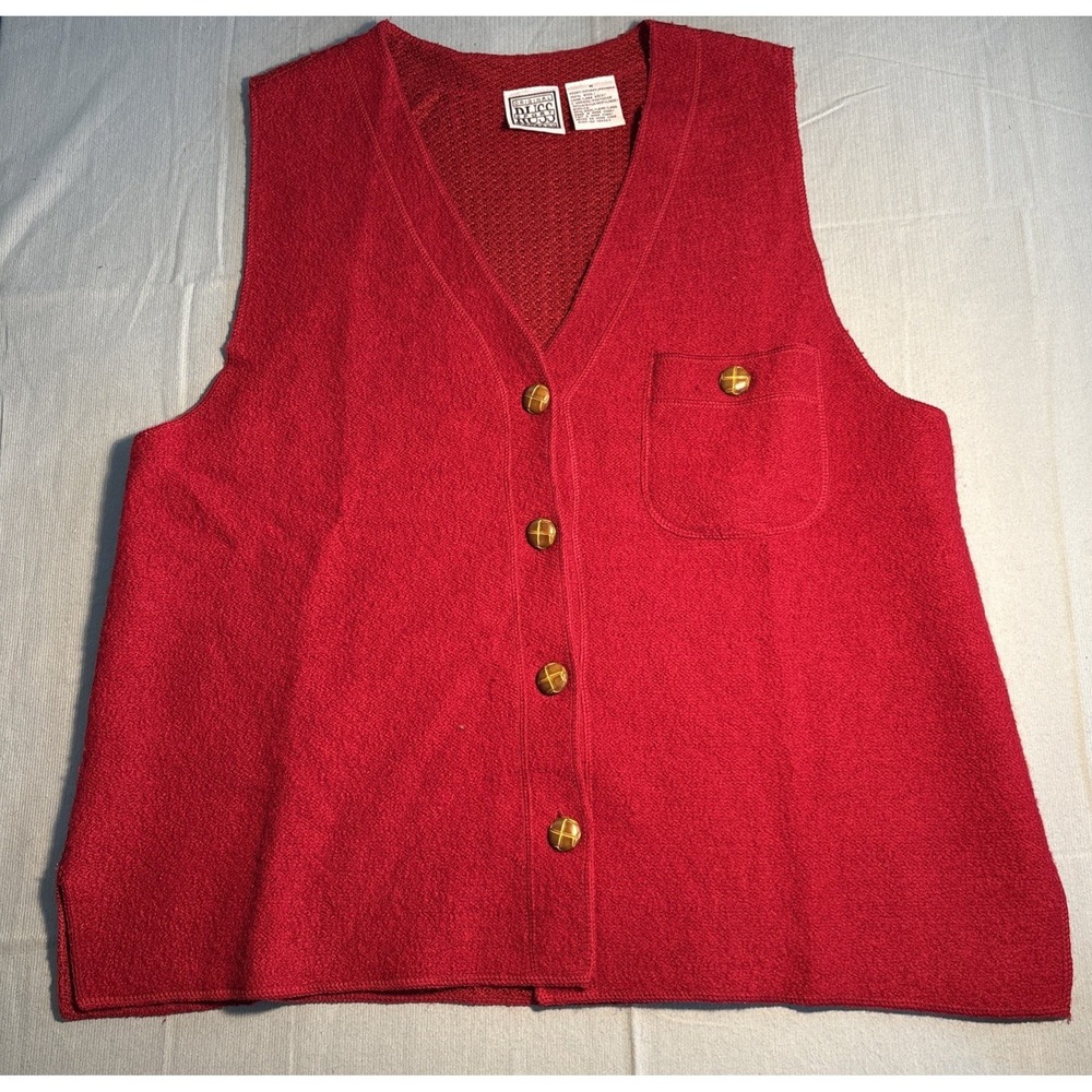 Russ Sport Vintage Red Wool Blend Knit Button Front Vest Women Medium Pocket